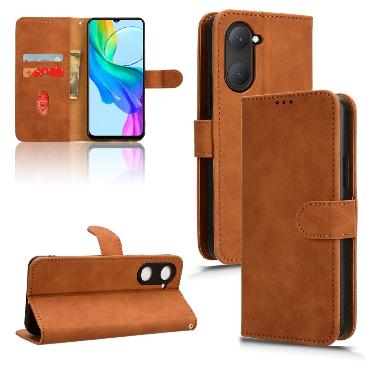 

For vivo Y03 4G Skin Feel Magnetic Flip Leather Phone Case(Brown)