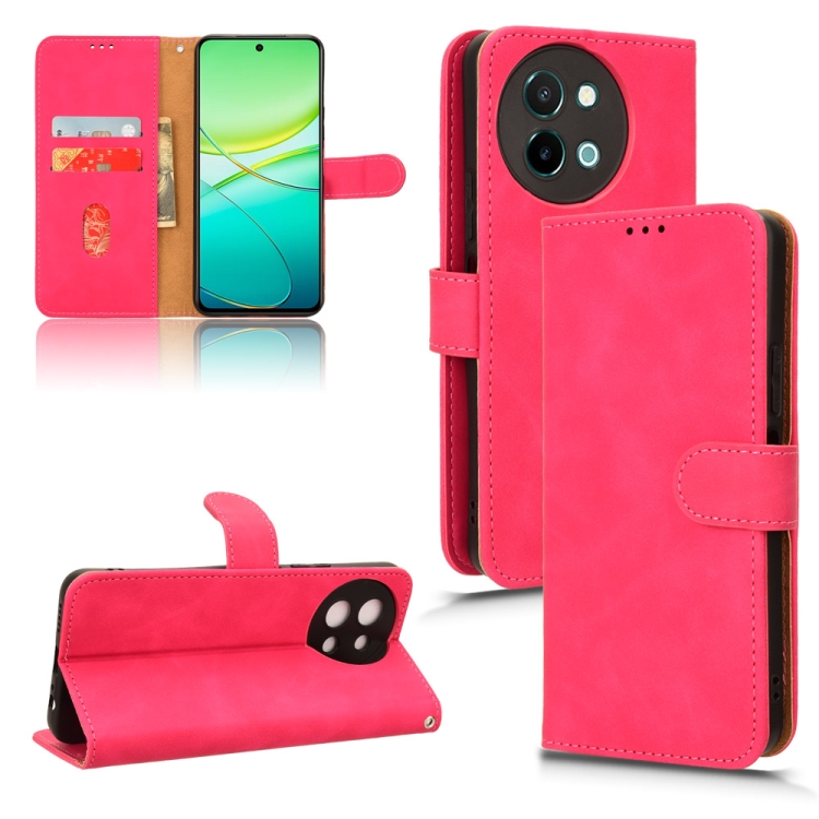 

For vivo Y38 5G Skin Feel Magnetic Flip Leather Phone Case(Rose Red)