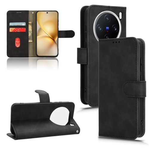 

For vivo X200 5G Skin Feel Magnetic Flip Leather Phone Case(Black)