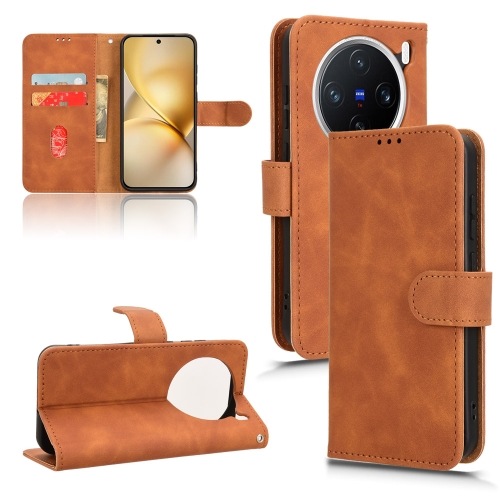 

For vivo X200 5G Skin Feel Magnetic Flip Leather Phone Case(Brown)