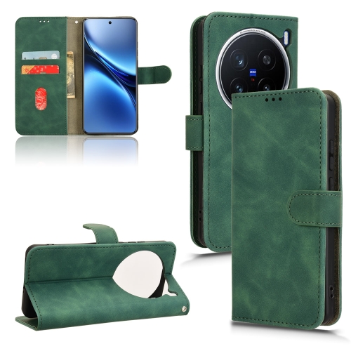 

For vivo X200 Pro 5G Skin Feel Magnetic Flip Leather Phone Case(Green)