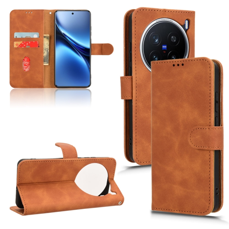 

For vivo X200 Pro 5G Skin Feel Magnetic Flip Leather Phone Case(Brown)