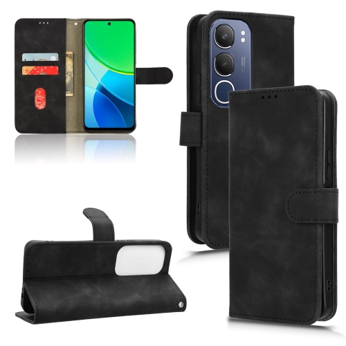 For vivo Y19s 4G Global Skin Feel Magnetic Flip Leather Phone Case(Black)