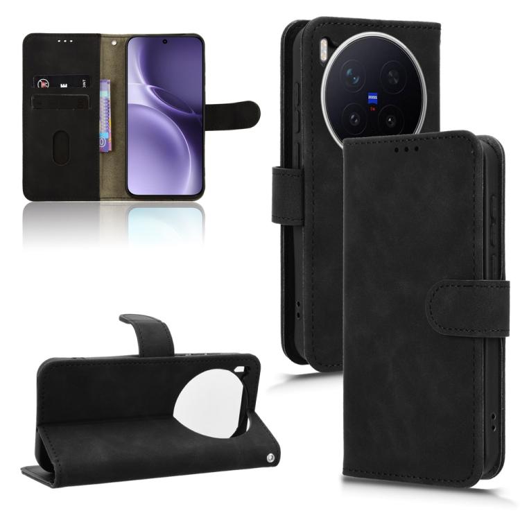

For vivo X300 Pro Skin Feel Magnetic Flip Leather Phone Case(Black)