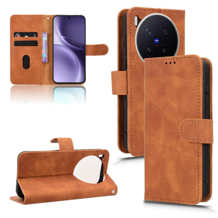 

For vivo X300 Pro Skin Feel Magnetic Flip Leather Phone Case(Brown)