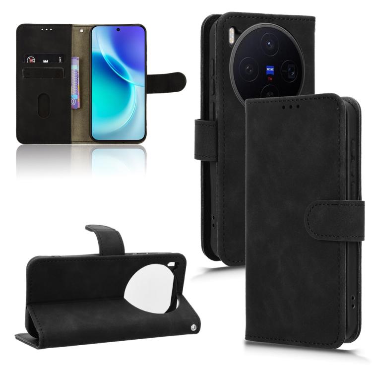 

For vivo X300 Skin Feel Magnetic Flip Leather Phone Case(Black)