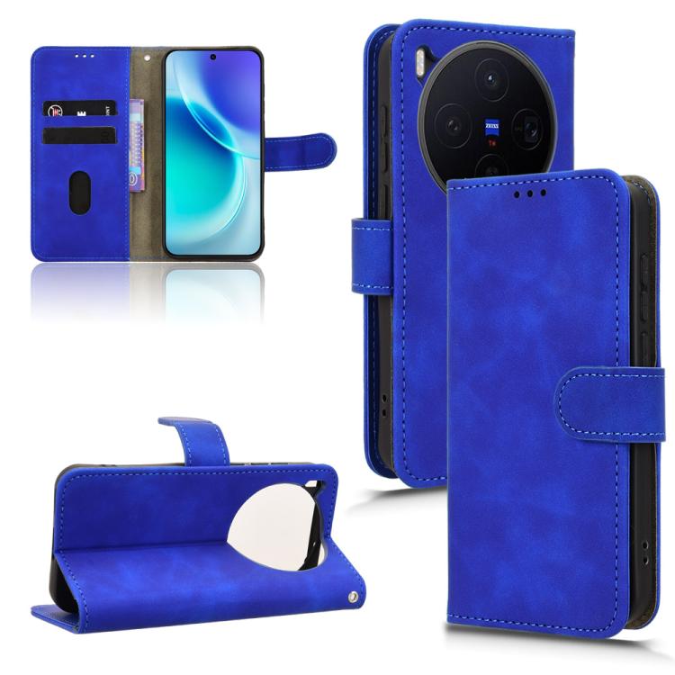 

For vivo X300 Skin Feel Magnetic Flip Leather Phone Case(Blue)