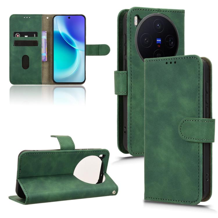 

For vivo X300 Skin Feel Magnetic Flip Leather Phone Case(Green)