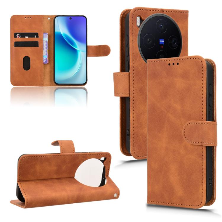 

For vivo X300 Skin Feel Magnetic Flip Leather Phone Case(Brown)