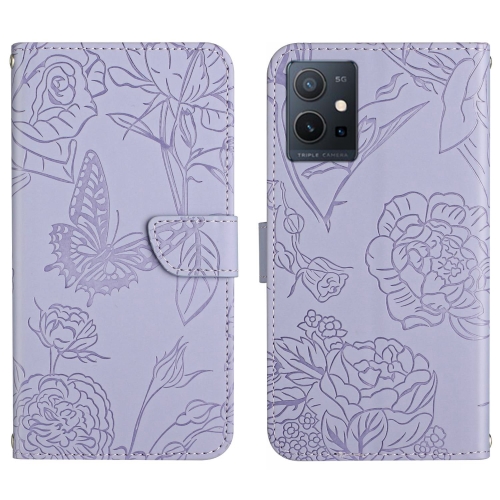 

For vivo Y55S 5G 2023 / Y55 5G / T1 5G HT03 Skin Feel Butterfly Embossed Flip Leather Phone Case(Purple)