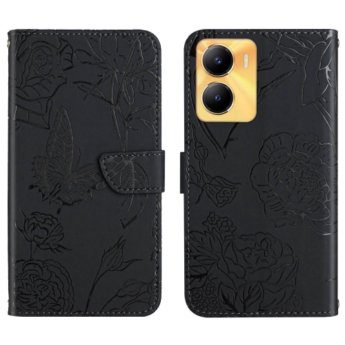 

For vivo Y02S Global / Y16 4G Global HT03 Skin Feel Butterfly Embossed Flip Leather Phone Case(Black)