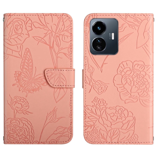

For vivo Y77 5G Global / Y22S 4G Global HT03 Skin Feel Butterfly Embossed Flip Leather Phone Case(Pink)