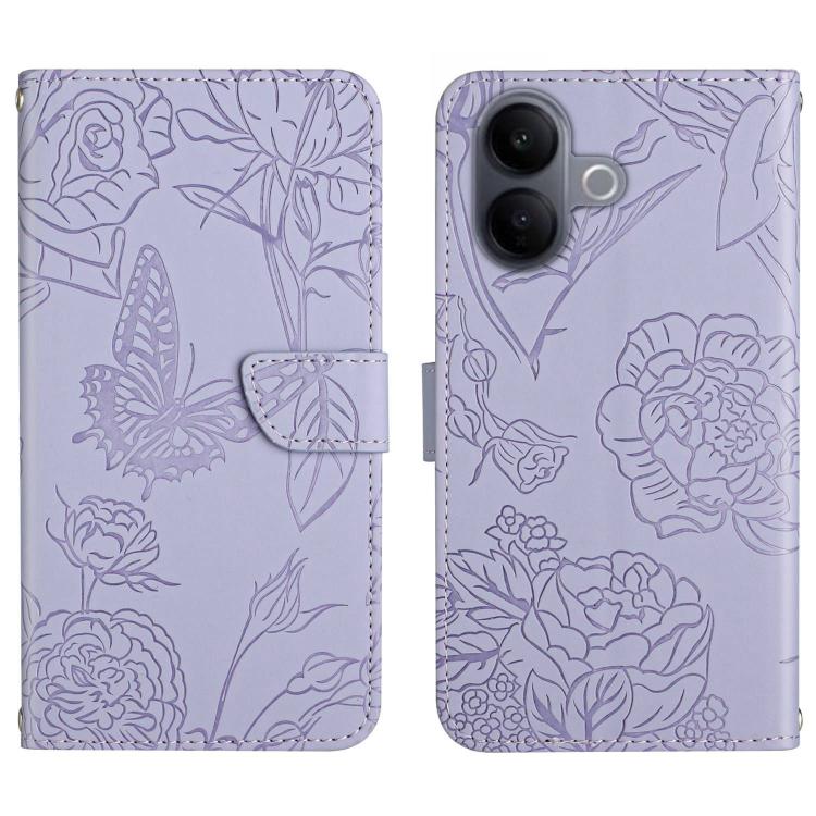 

For vivo V60 Lite 5G HT03 Skin Feel Butterfly Embossed Flip Leather Phone Case(Purple)