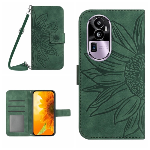 

For OPPO Reno10 Pro+ Skin Feel Sun Flower Embossed Flip Leather Phone Case with Lanyard(Inky Blue)