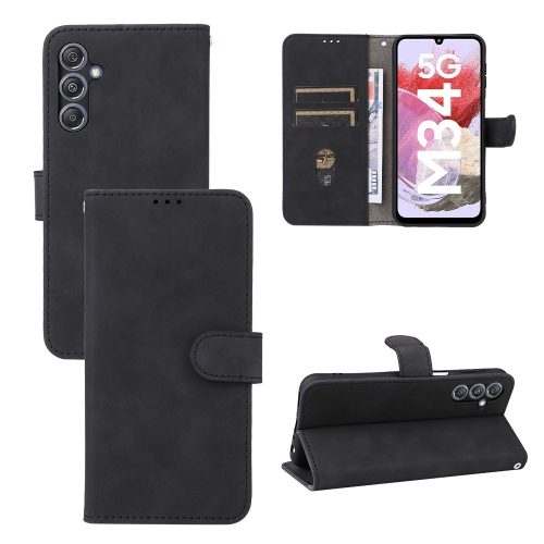 

For Samsung Galaxy M34 5G Skin Feel Magnetic Flip Leather Phone Case(Black)