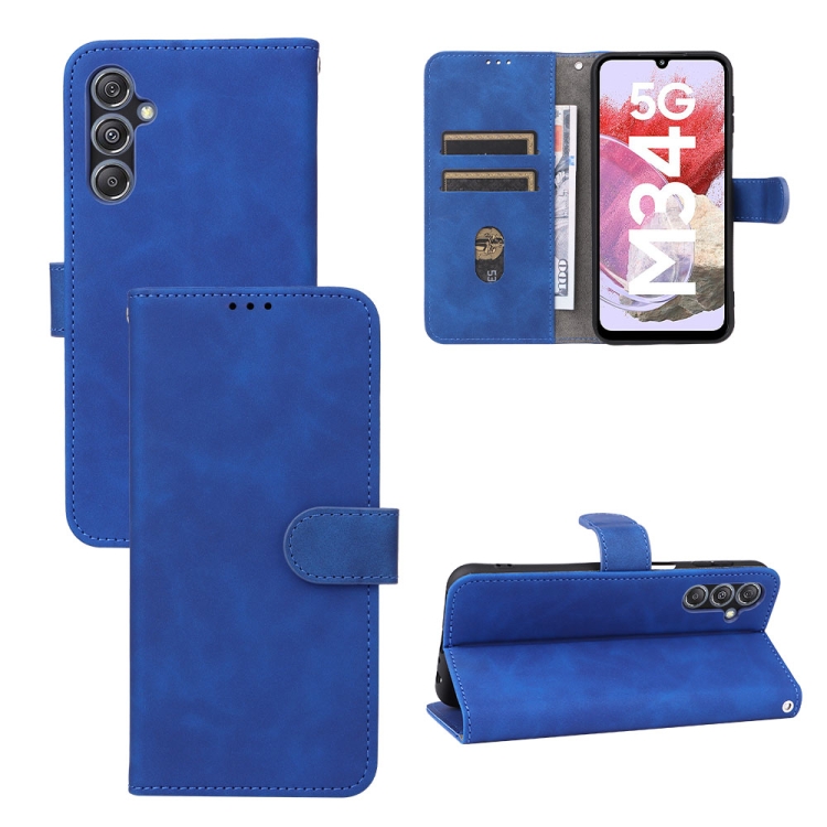 

For Samsung Galaxy M34 5G Skin Feel Magnetic Flip Leather Phone Case(Blue)