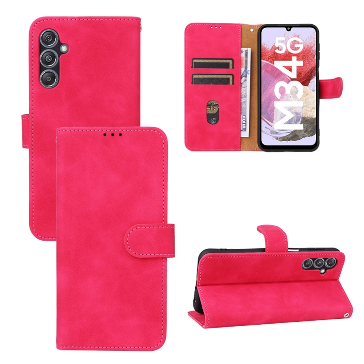 

For Samsung Galaxy M34 5G Skin Feel Magnetic Flip Leather Phone Case(Rose Red)