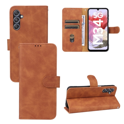 

For Samsung Galaxy M34 5G Skin Feel Magnetic Flip Leather Phone Case(Brown)