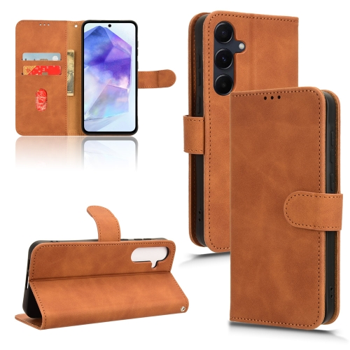 

For Samsung Galaxy A55 5G Skin Feel Magnetic Flip Leather Phone Case(Brown)