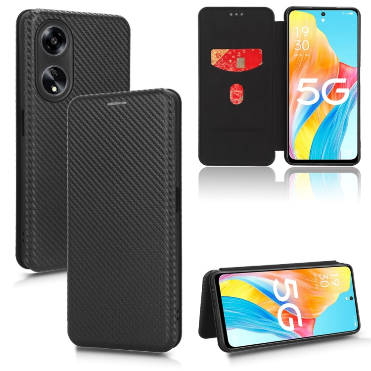 

For OPPO A1 5G Carbon Fiber Texture Flip Leather Phone Case(Black)