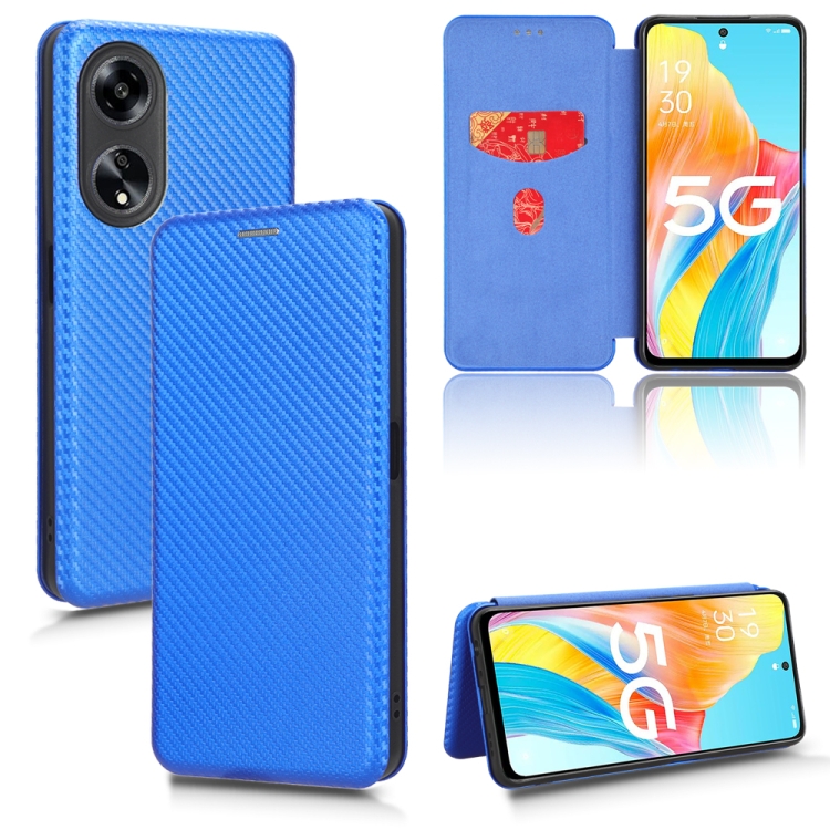 

For OPPO A1 5G Carbon Fiber Texture Flip Leather Phone Case(Blue)
