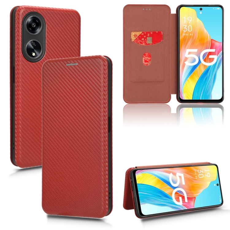 

For OPPO A1 5G Carbon Fiber Texture Flip Leather Phone Case(Brown)
