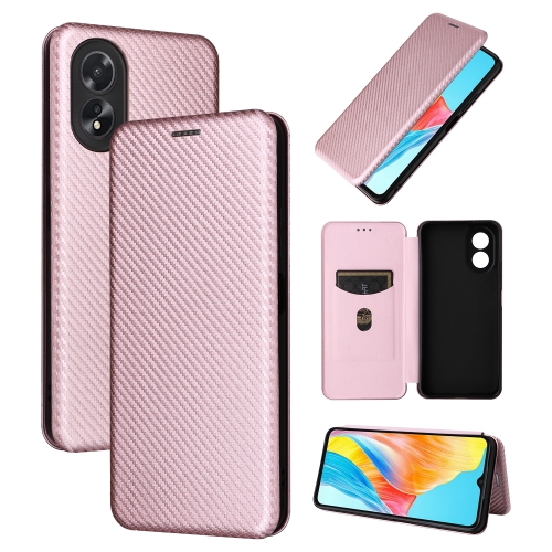 

For OPPO A38 4G Global Carbon Fiber Texture Flip Leather Phone Case(Pink)