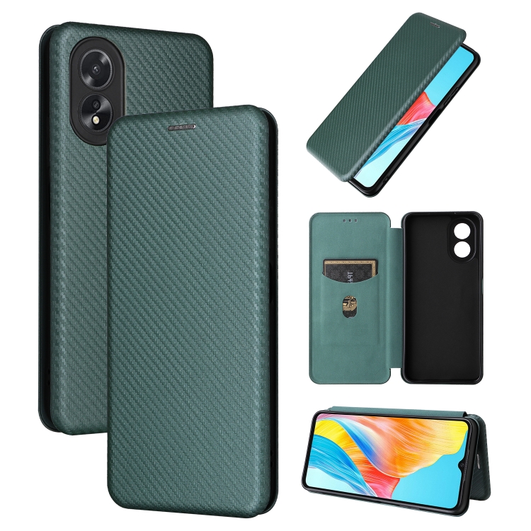 

For OPPO A38 4G Global Carbon Fiber Texture Flip Leather Phone Case(Green)