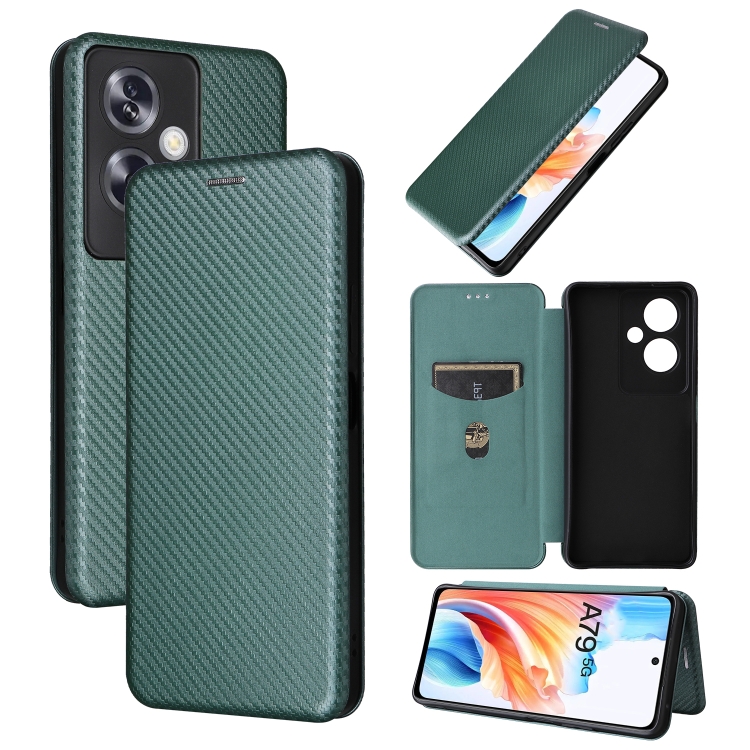 

For OPPO A79 5G Carbon Fiber Texture Flip Leather Phone Case(Green)
