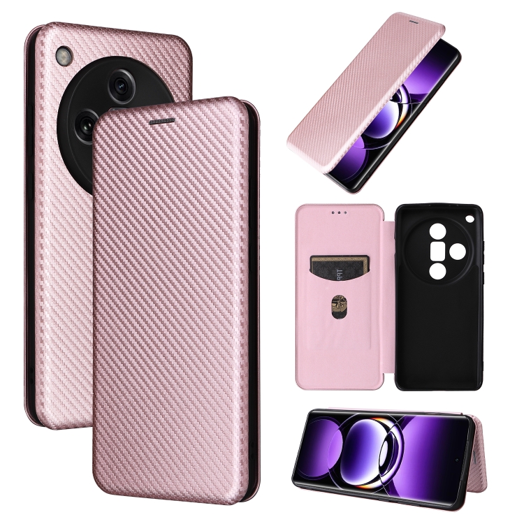 

For OPPO Find X7 Ultra Carbon Fiber Texture Flip Leather Phone Case(Pink)