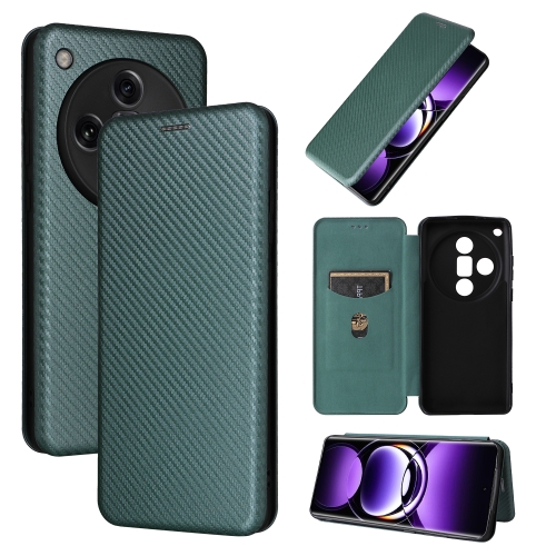 

For OPPO Find X7 Ultra Carbon Fiber Texture Flip Leather Phone Case(Green)