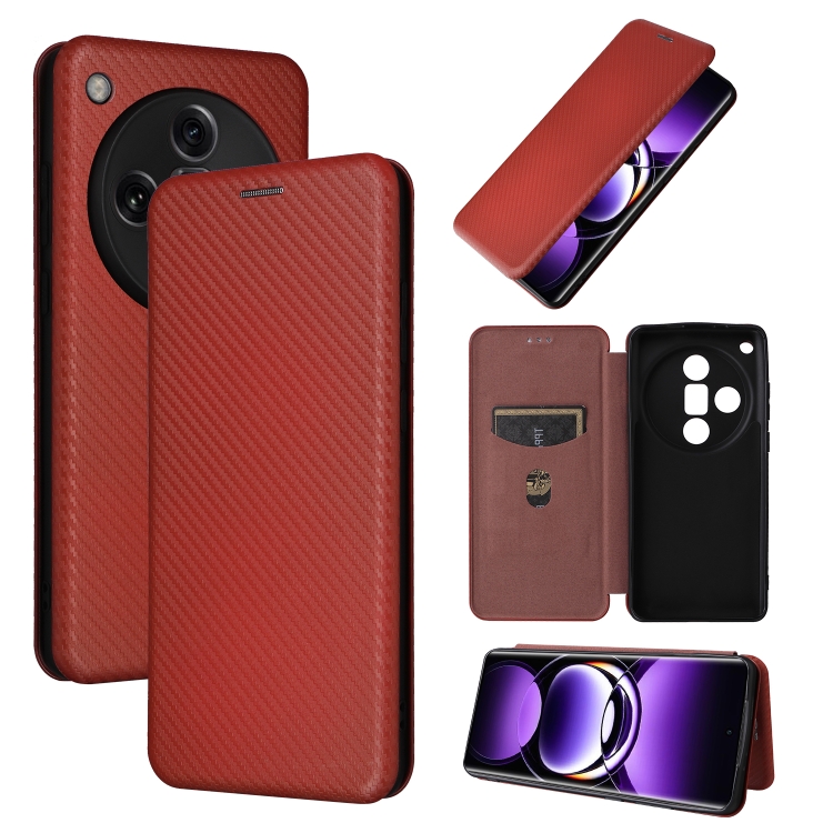 

For OPPO Find X7 Ultra Carbon Fiber Texture Flip Leather Phone Case(Brown)