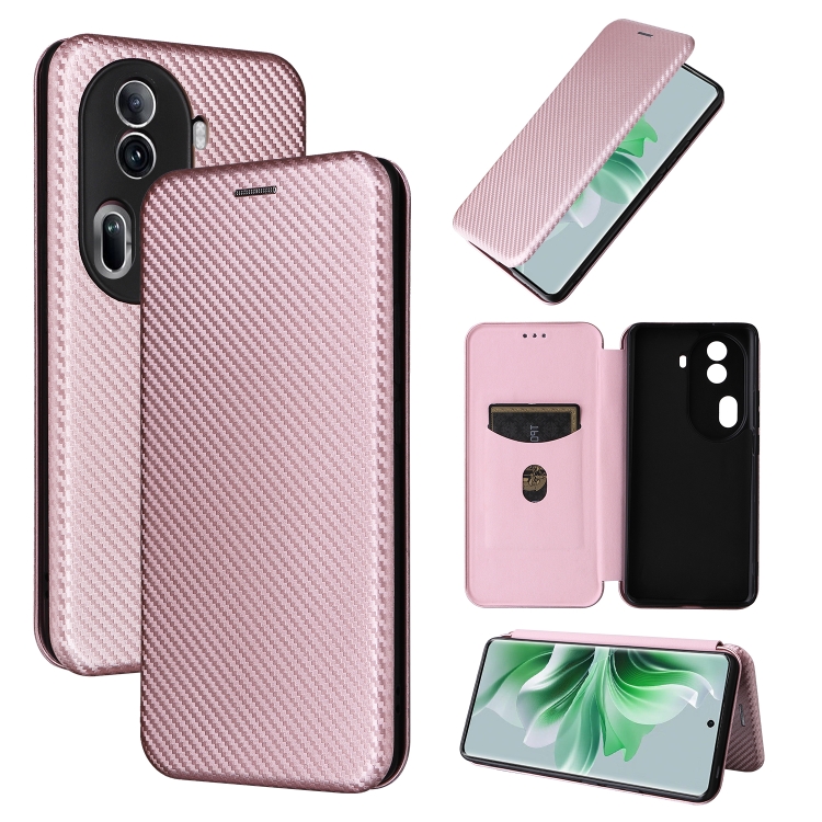 

For OPPO Reno11 Pro Global Carbon Fiber Texture Flip Leather Phone Case(Pink)