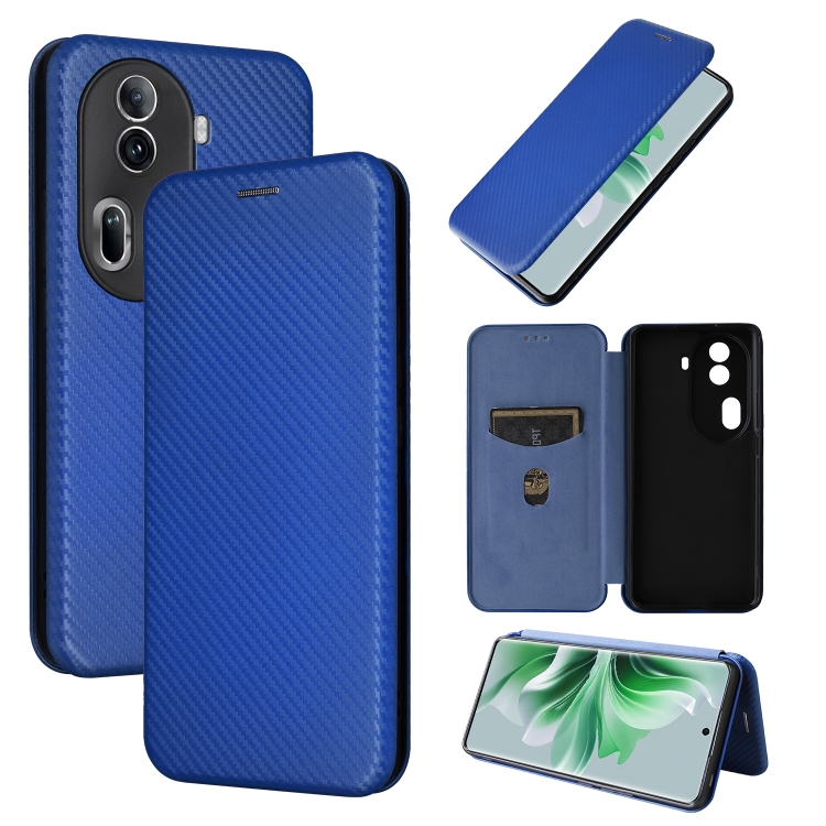 

For OPPO Reno11 Pro Global Carbon Fiber Texture Flip Leather Phone Case(Blue)