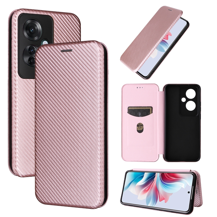 

For OPPO Reno11 F 5G Carbon Fiber Texture Flip Leather Phone Case(Pink)