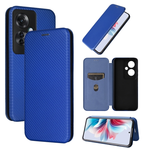 

For OPPO Reno11 F 5G Carbon Fiber Texture Flip Leather Phone Case(Blue)