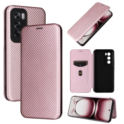 

For OPPO Reno12 Pro 5G Global Carbon Fiber Texture Flip Leather Phone Case(Pink)