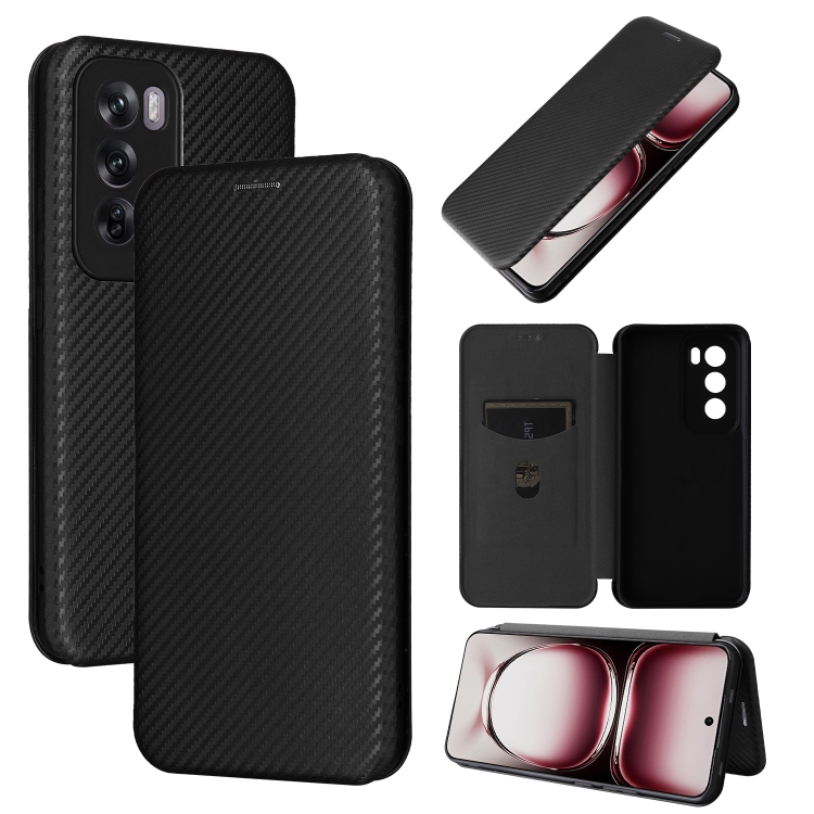 

For OPPO Reno12 Pro 5G Global Carbon Fiber Texture Flip Leather Phone Case(Black)