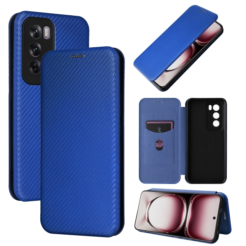 

For OPPO Reno12 Pro 5G Global Carbon Fiber Texture Flip Leather Phone Case(Blue)