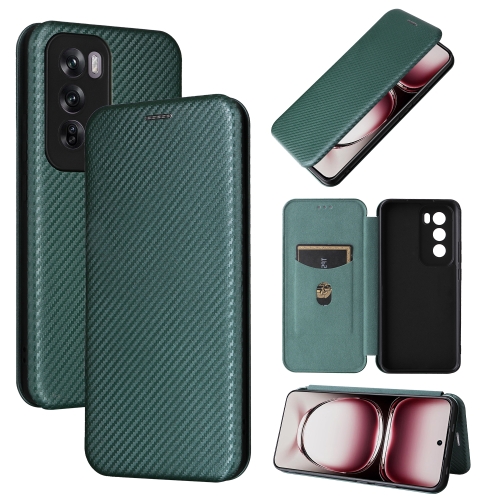 

For OPPO Reno12 Pro 5G Global Carbon Fiber Texture Flip Leather Phone Case(Green)