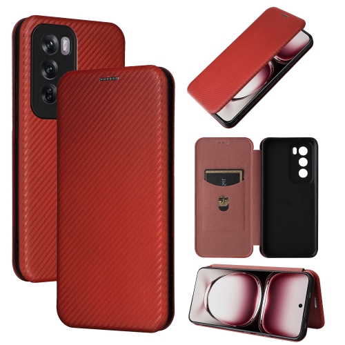 

For OPPO Reno12 Pro 5G Global Carbon Fiber Texture Flip Leather Phone Case(Brown)