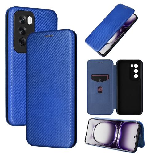 

For OPPO Reno12 5G Global Carbon Fiber Texture Flip Leather Phone Case(Blue)