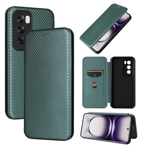 

For OPPO Reno12 5G Global Carbon Fiber Texture Flip Leather Phone Case(Green)