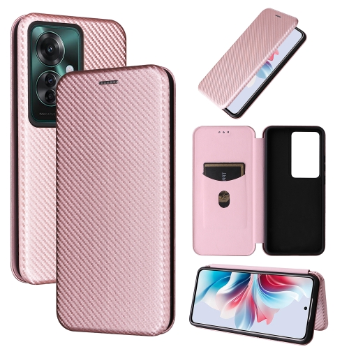 

For OPPO Reno11 PJH110 Carbon Fiber Texture Flip Leather Phone Case(Pink)