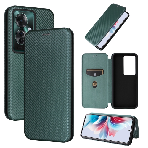 

For OPPO Reno11 PJH110 Carbon Fiber Texture Flip Leather Phone Case(Green)