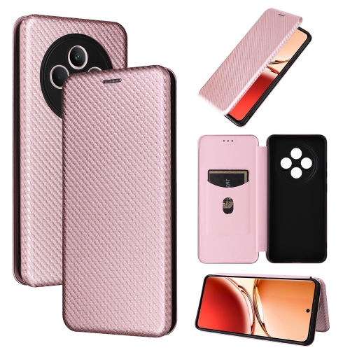 

For OPPO Reno12 F 5G / 4G Carbon Fiber Texture Flip Leather Phone Case(Pink)