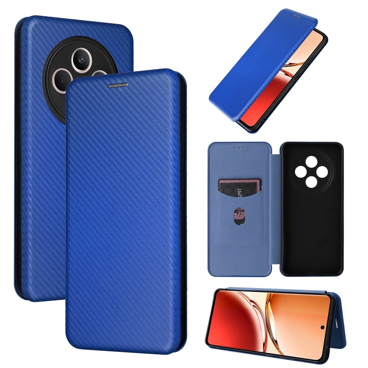 

For OPPO Reno12 F 5G / 4G Carbon Fiber Texture Flip Leather Phone Case(Blue)