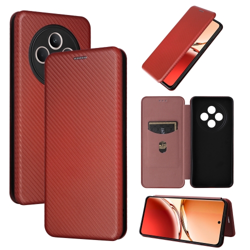 

For OPPO Reno12 F 5G / 4G Carbon Fiber Texture Flip Leather Phone Case(Brown)