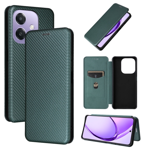 

For OPPO A3x 5G India Carbon Fiber Texture Flip Leather Phone Case(Green)