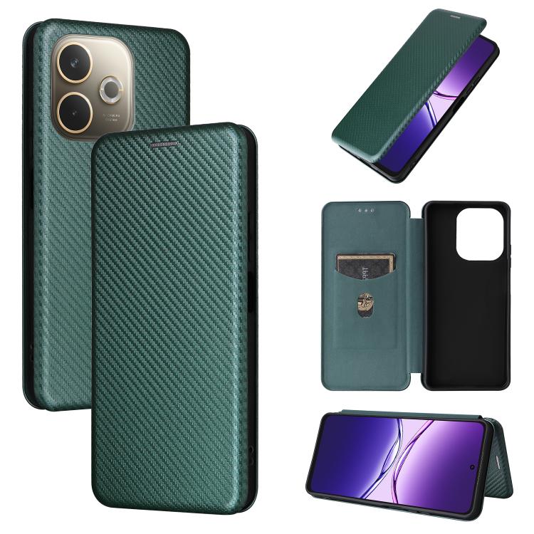 

For OPPO A5 Pro 5G Global Carbon Fiber Texture Flip Leather Phone Case(Green)